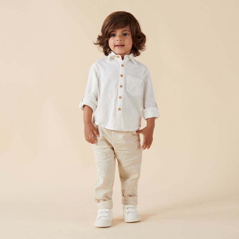 Designer Kidz Boys Tops Archie L/S Button Shirt - Ivory
