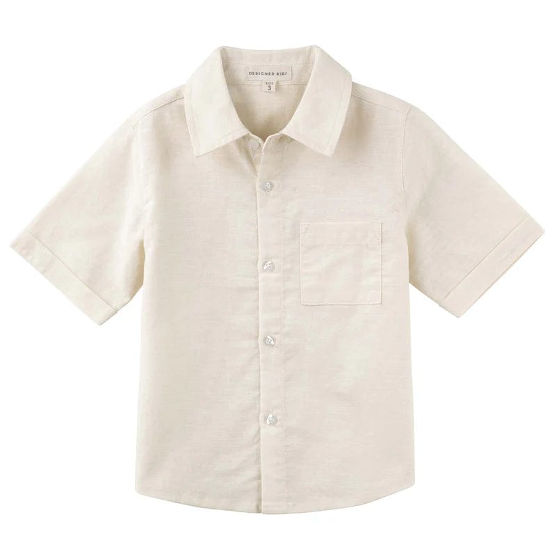 Designer Kidz Boys Tops Benji Linen S/S Button Shirt - Oat