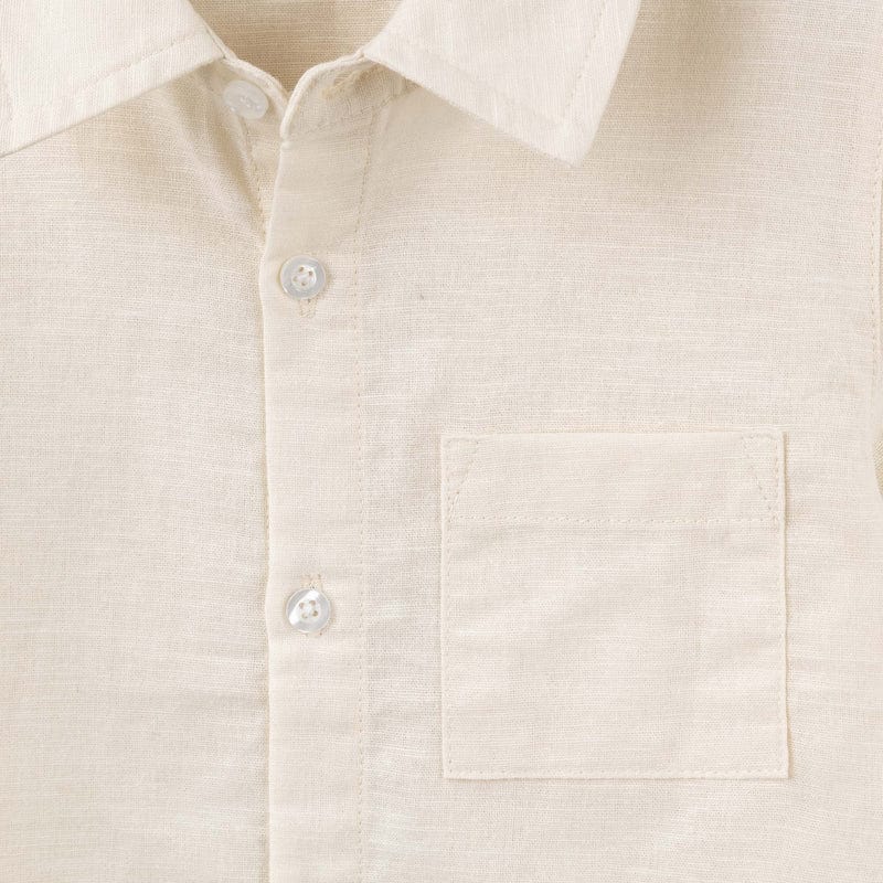 Designer Kidz Boys Tops Benji Linen S/S Button Shirt - Oat