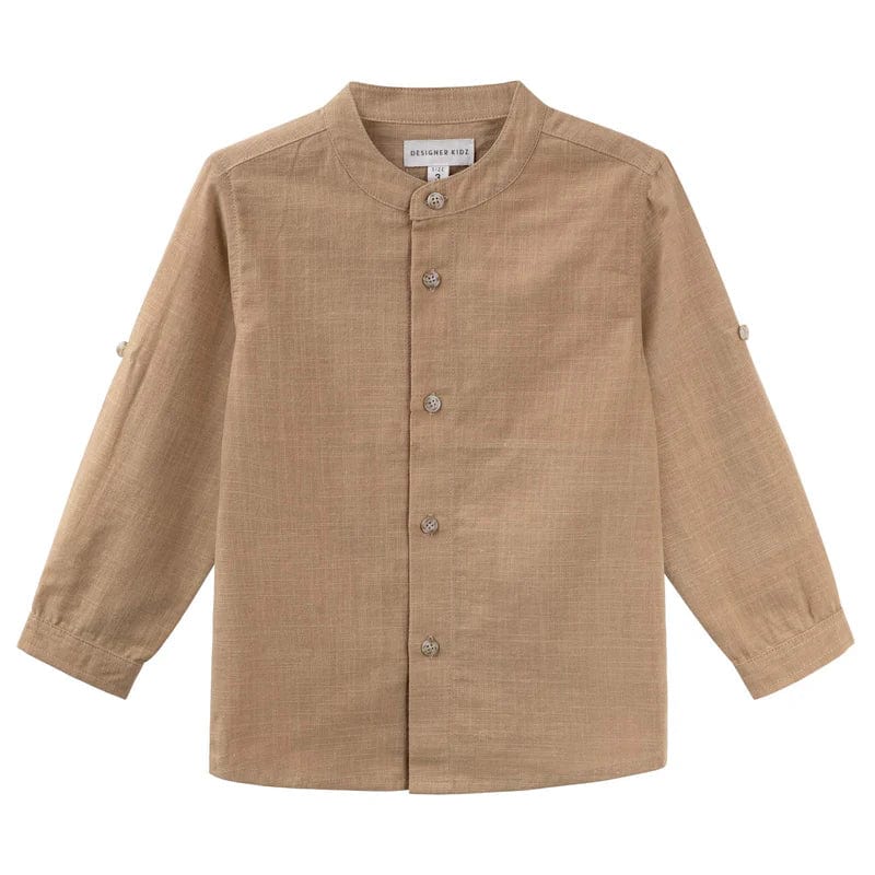 Designer Kidz Boys Tops Leo L/S Button Shirt - Caramel