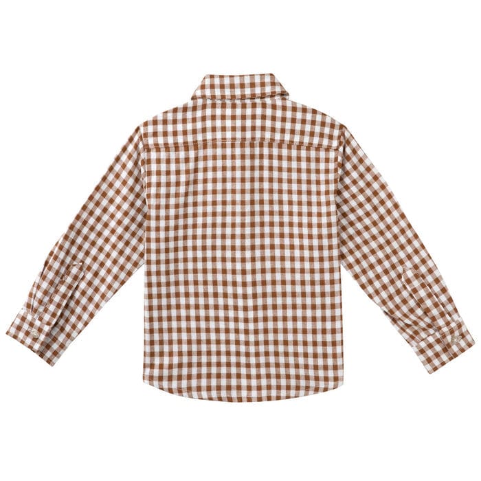 Designer Kidz Boys Tops Oliver L/S Button Shirt- Cocoa Gingham