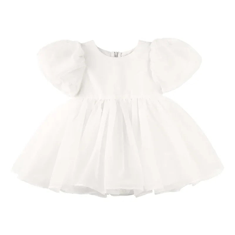 Designer Kidz Girls Dress 0-3M Sophia Puff Sleeve Baby Dress - Ivory