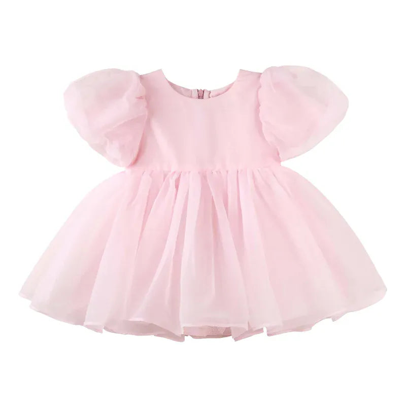 Designer Kidz Girls Dress 0-3M Sophia Puff Sleeve Baby Dress - Pink