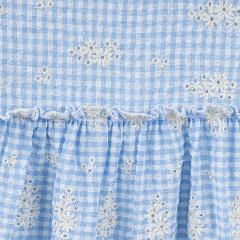 Designer Kidz Girls Dress Alice Embroidered Gingham Dress - Blue