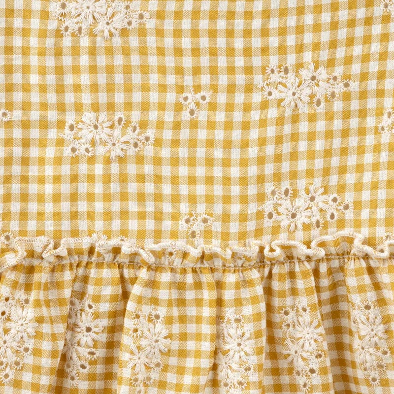 Designer Kidz Girls Dress Alice Embroidered Gingham Dress - Yellow