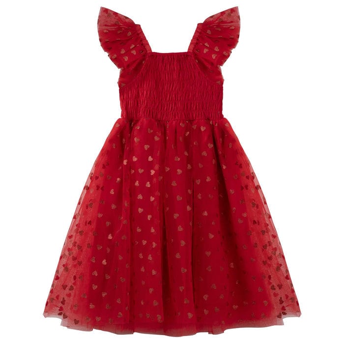 Designer Kidz Girls Dress From The Heart Tulle Dress - Red