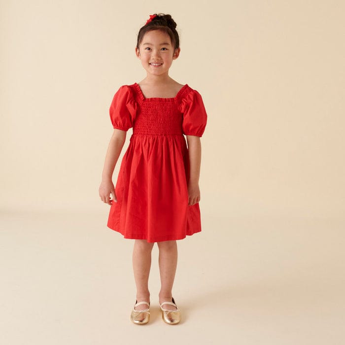 Designer Kidz Girls Dress Lily Puff Sleeve Dress - Red