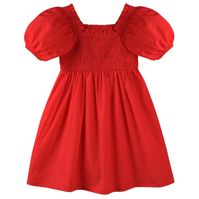 Designer Kidz Girls Dress Lily Puff Sleeve Dress - Red