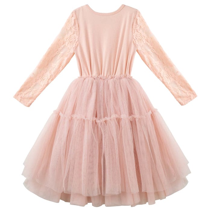 Designer Kidz Girls Dress Princess Lace L/S Tutu Dress -Tea Rose