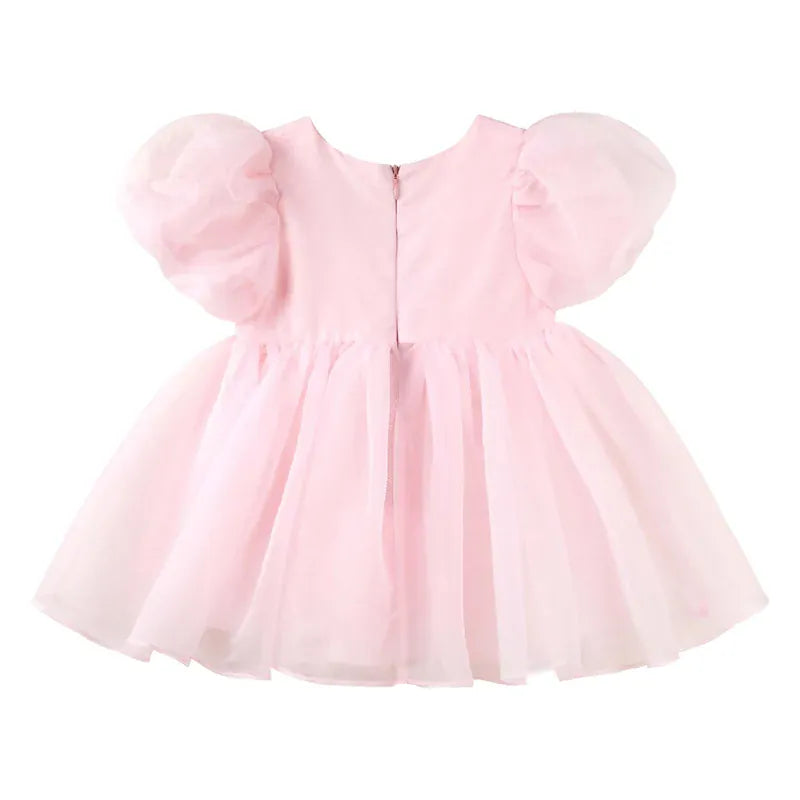 Designer Kidz Girls Dress Sophia Puff Sleeve Baby Dress - Pink