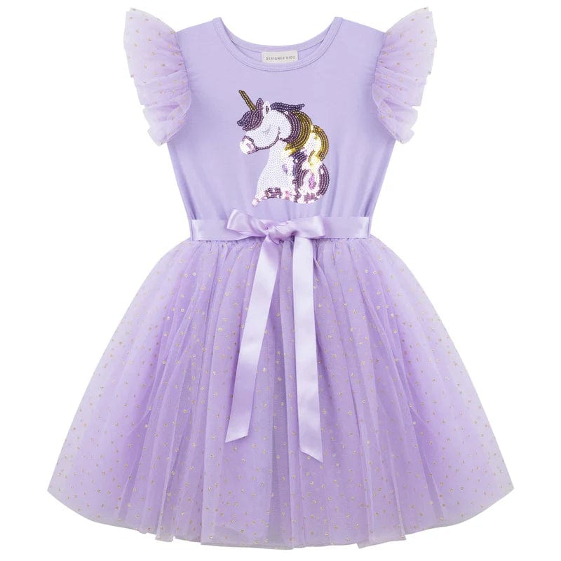 Designer Kidz Girls Dress Unicorn Sequin S/S Tutu Dress - Lavender