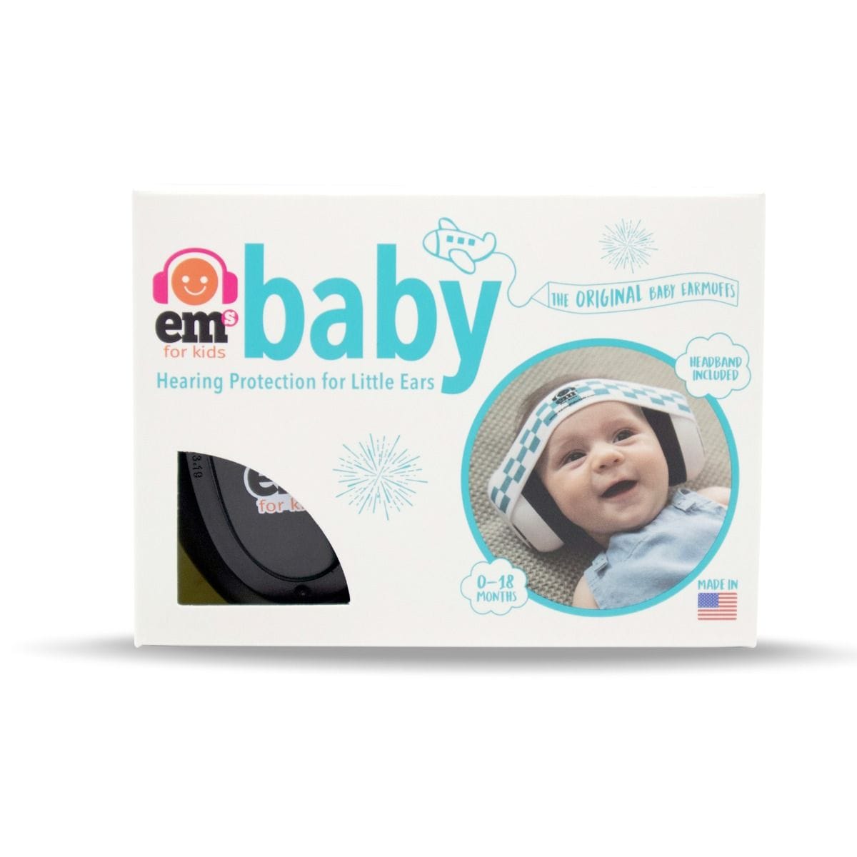 EMS For Kids Baby Accessory Baby Earmuffs - Black/Blue Checkered