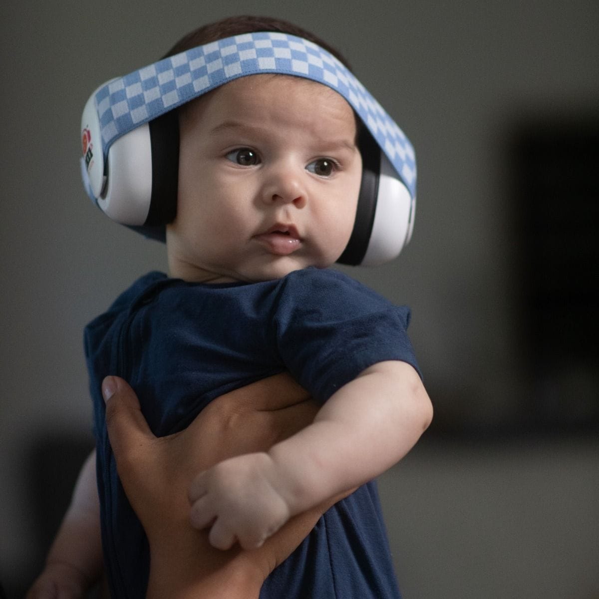 EMS For Kids Baby Accessory Baby Earmuffs - Black/Blue Checkered