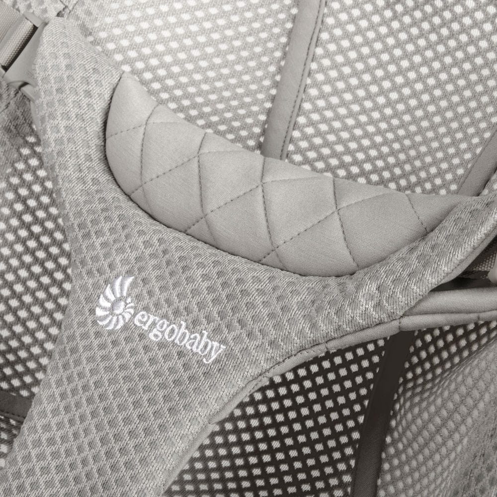 Ergobaby Evolve 3-in-1 mesh nursery bouncer in gray, showing a soft cushioned seat with breathable mesh fabric and modern design.