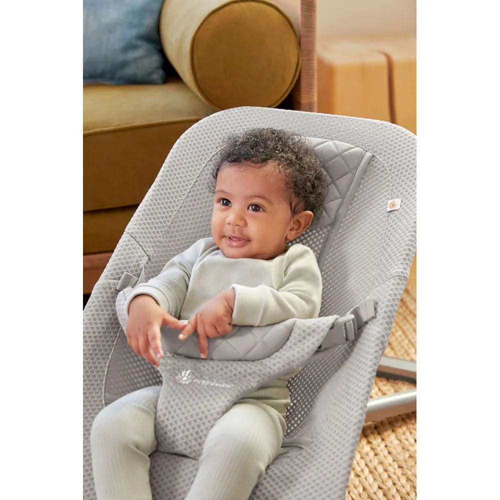 Ergobaby Evolve 3-in-1 Mesh Bouncer in gray, nursery furniture with mesh fabric and adjustable features for baby comfort.