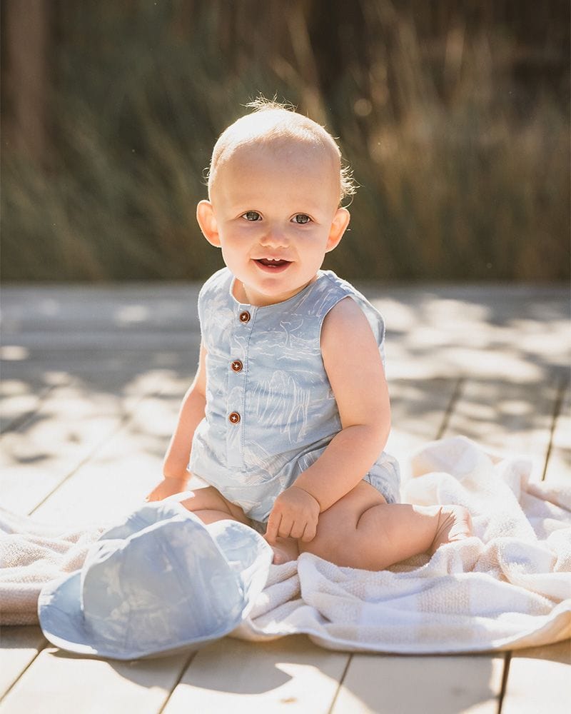 Fox & Finch Boys All In Ones Surfs Up Linework Romper