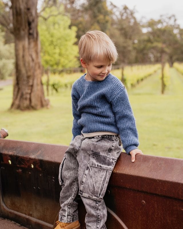 Fox & Finch Boys Pants 3Y Washed Black Pull On Cargo Jeans