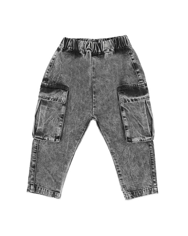 Fox & Finch Boys Pants Washed Black Pull On Cargo Jeans