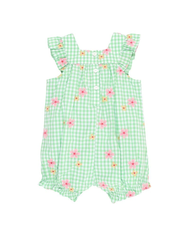 Fox & Finch Girls All In One 3-6M Grow Wild Embroidered Check Romper