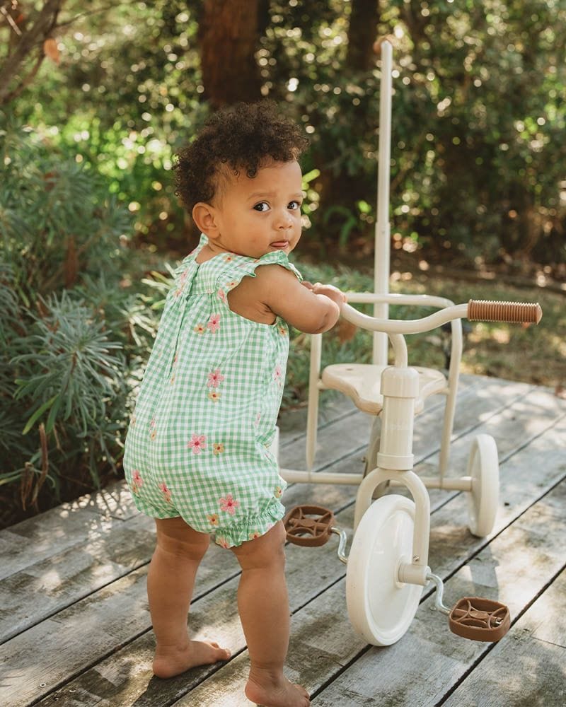 Fox & Finch Girls All In One Grow Wild Embroidered Check Romper