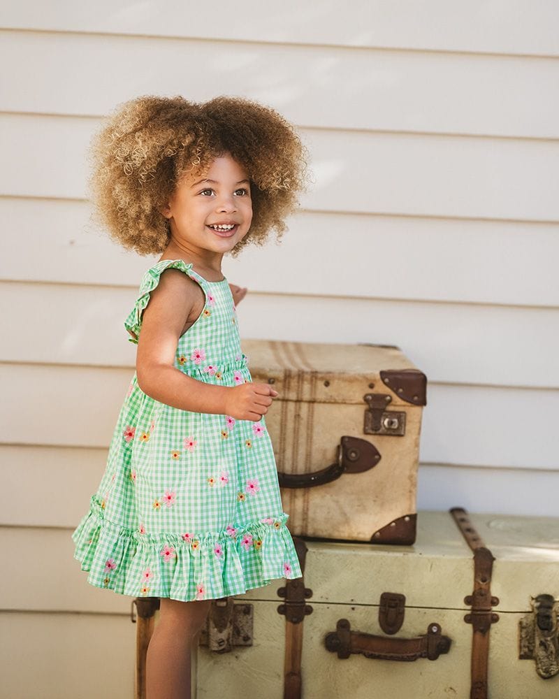 Fox & Finch Girls Dress Grow Wild Embroidered Check Dress