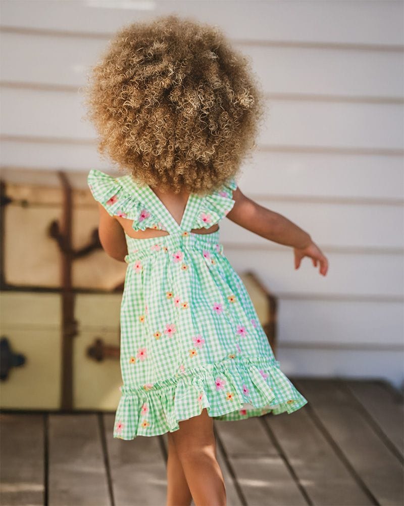 Fox & Finch Girls Dress Grow Wild Embroidered Check Dress