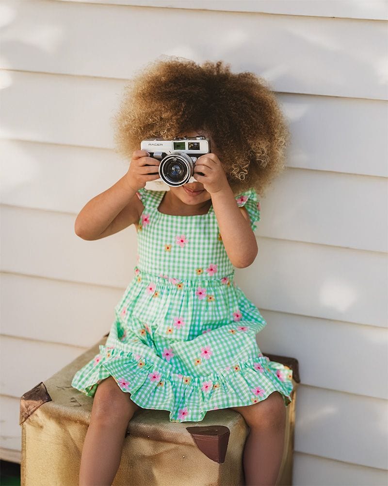 Fox & Finch Girls Dress Grow Wild Embroidered Check Dress