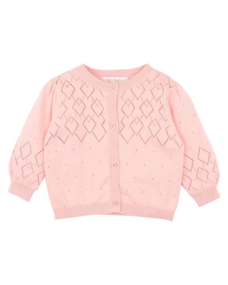 Fox & Finch Girls Jumper Pink Pointelle Knitted Cardigan