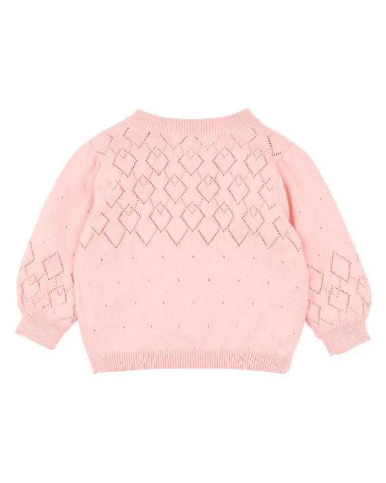 Fox & Finch Girls Jumper Pink Pointelle Knitted Cardigan