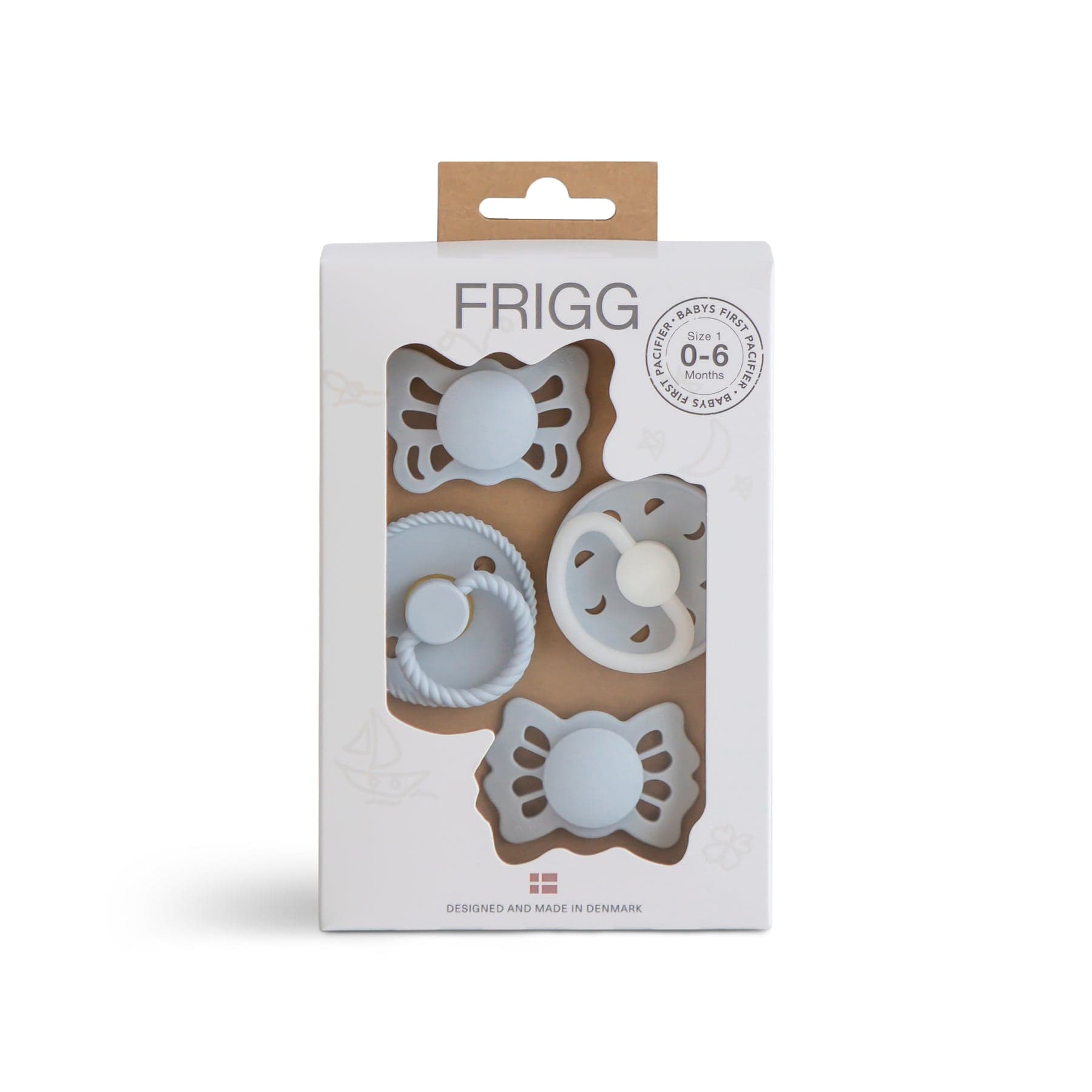 Frigg Baby Accessory Moonlight Sailing Powder Blue Baby's First Pacifier 4 Pack