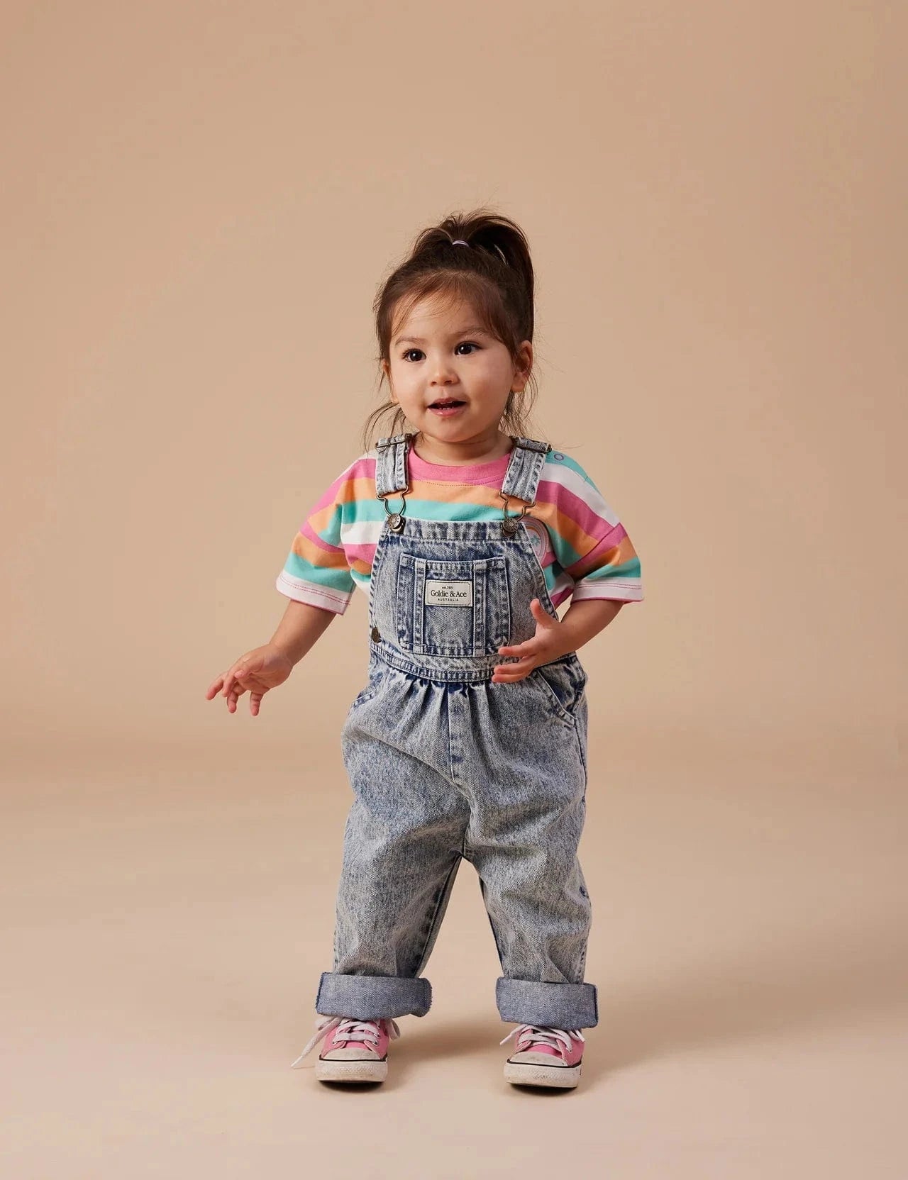Goldie + Ace Girls All In One Austin Vintage Washed Denim Overalls Light Denim