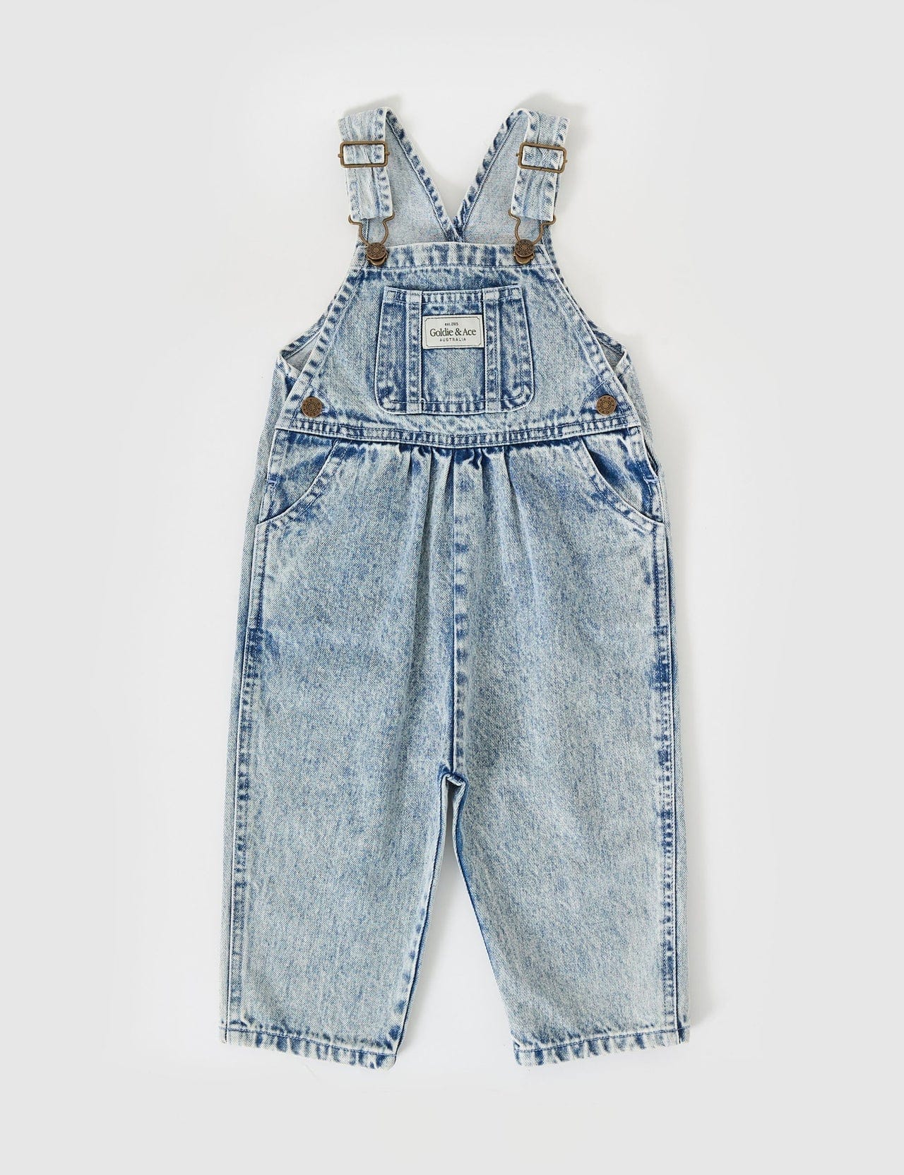 Goldie + Ace Girls All In One Austin Vintage Washed Denim Overalls Light Denim