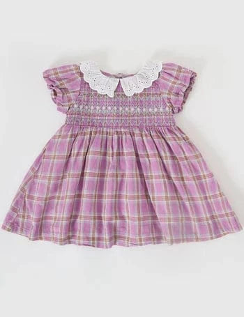 Goldie + Ace Girls Dress Mauve Check Flo Smocked Dress