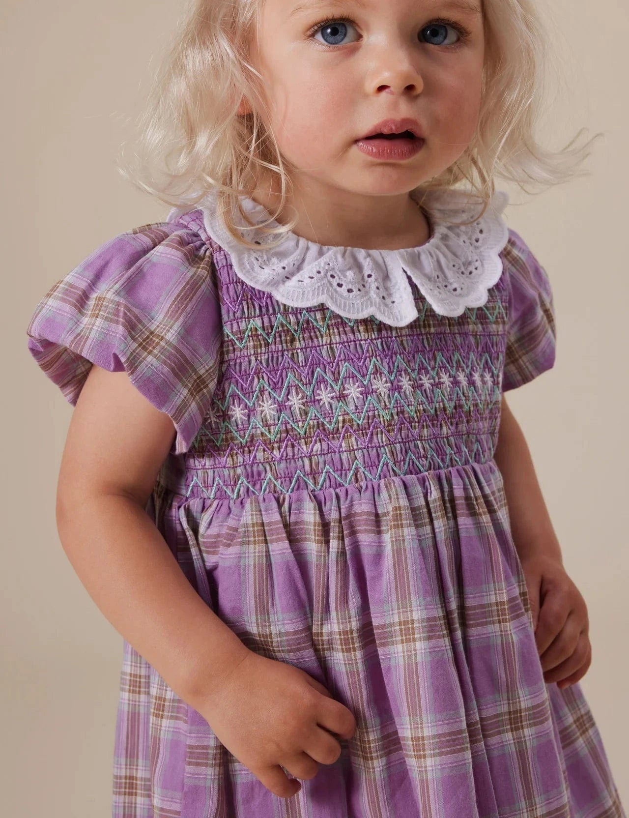 Goldie + Ace Girls Dress Mauve Check Flo Smocked Dress