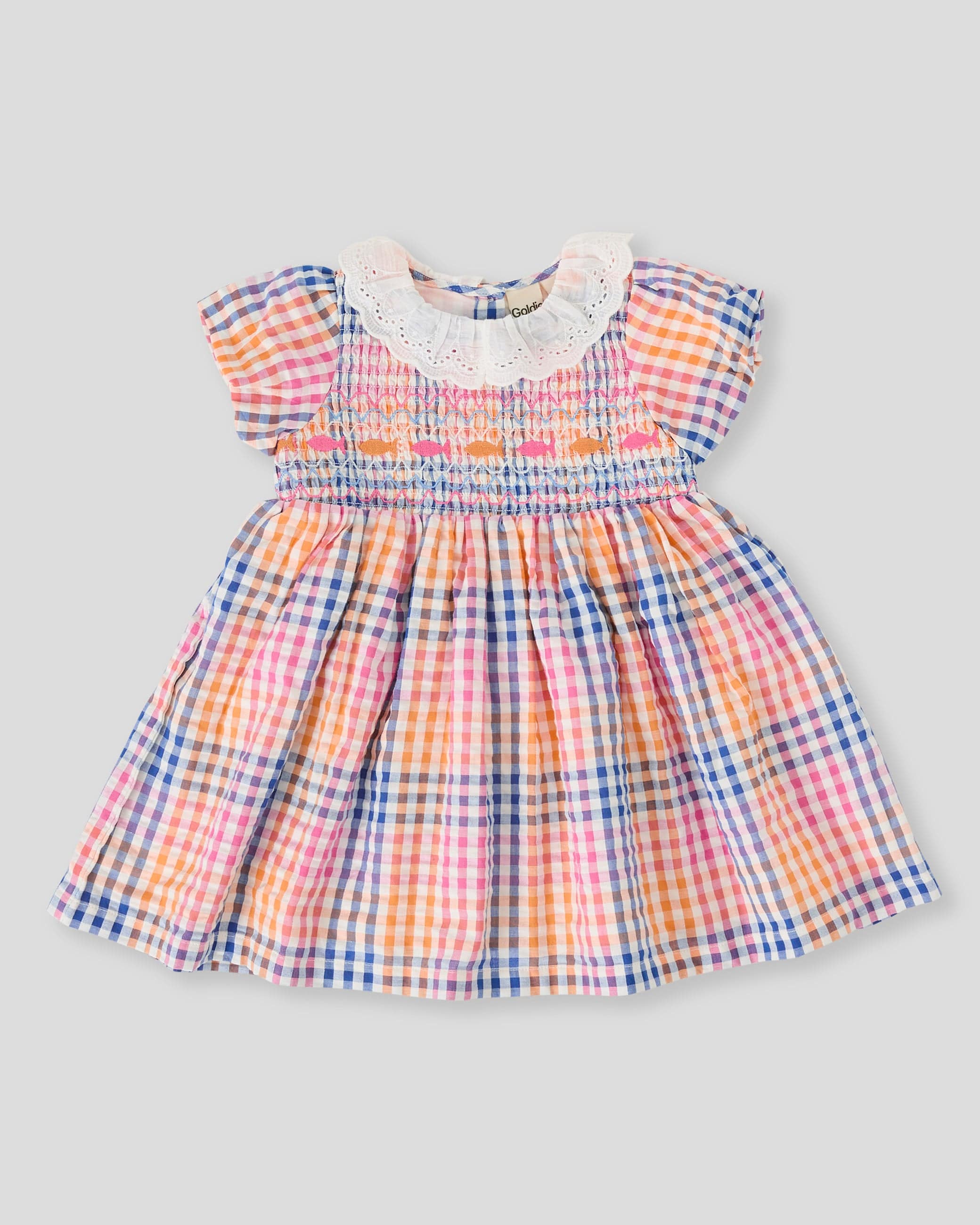 Goldie + Ace Girls Dress Rainbow Gingham Flo Smocked Dress