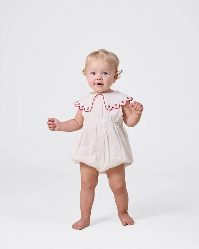 Goldie + Ace Girls Onesie 3-6M Scallop Collar Strawberry Romper