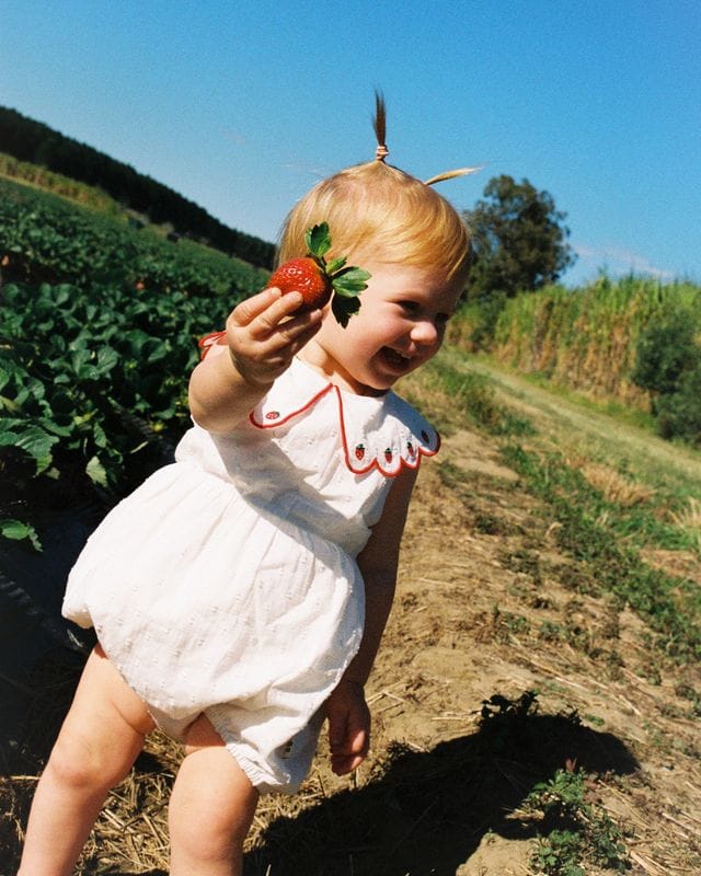 Goldie + Ace Girls Onesie Scallop Collar Strawberry Romper