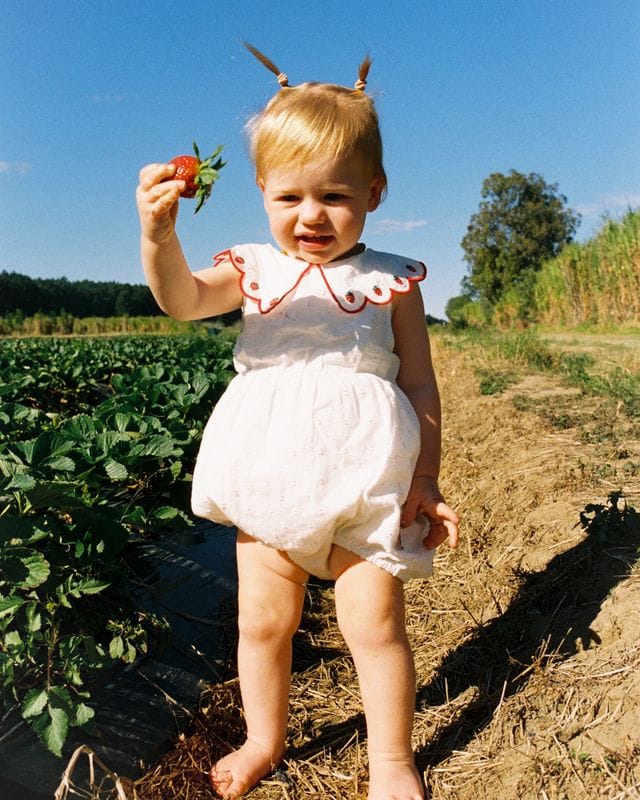 Goldie + Ace Girls Onesie Scallop Collar Strawberry Romper