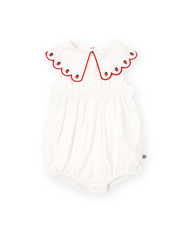 Goldie + Ace Girls Onesie Scallop Collar Strawberry Romper