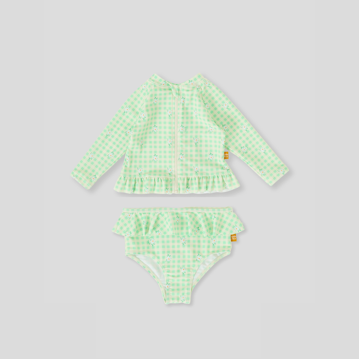 Goldie + Ace Girls Swimwear 3Y Gingham Daisy Zip Up Swim Vest & Bikini Bottom 2 Piece Set
