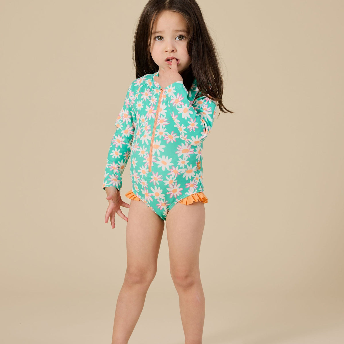 Daisy Patch Long Sleeve Frill Swimsuit Parnell Baby Boutique