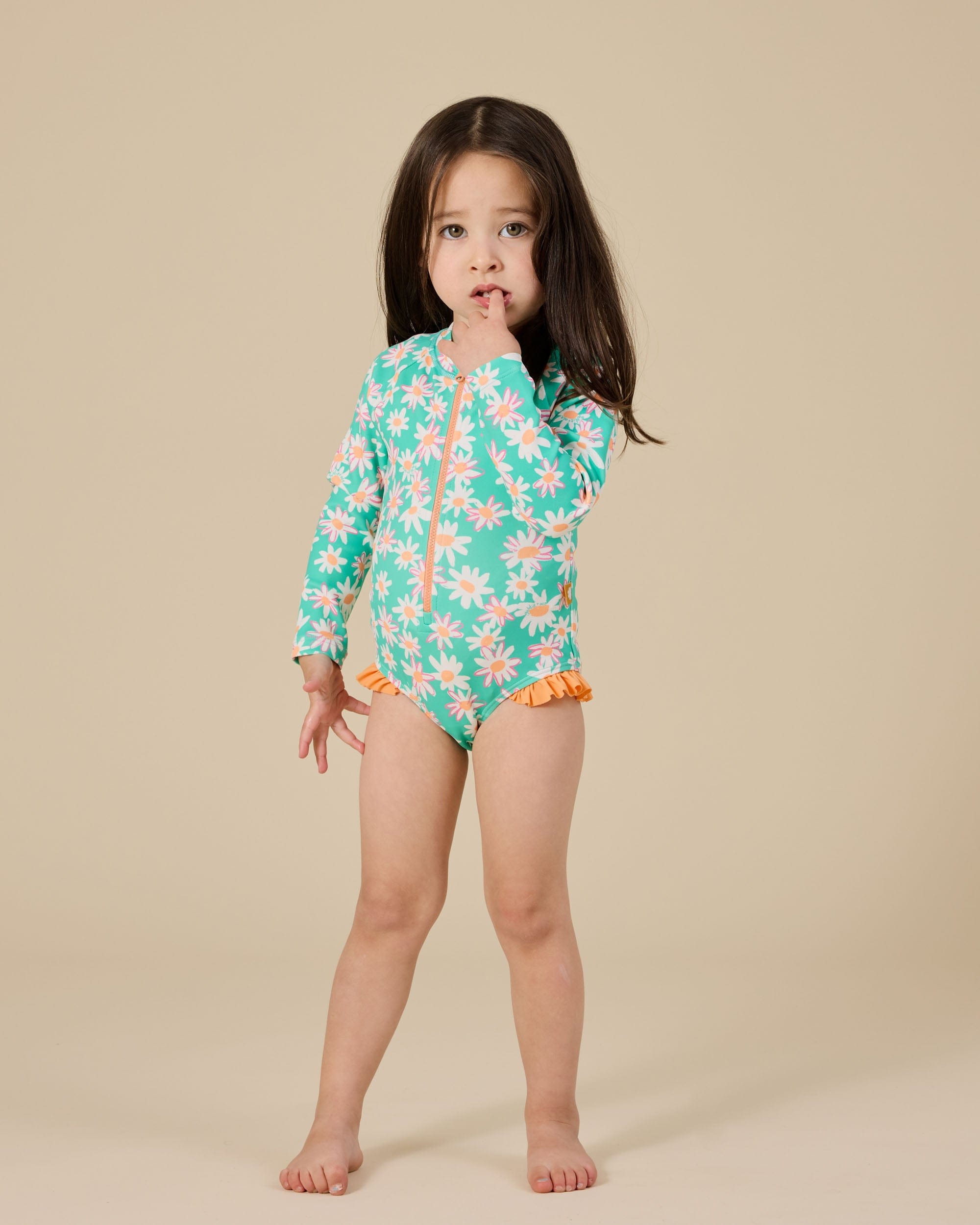 Goldie + Ace Girls Swimwear 6-12M Daisy Patch Long Sleeve Frill Swimsuit