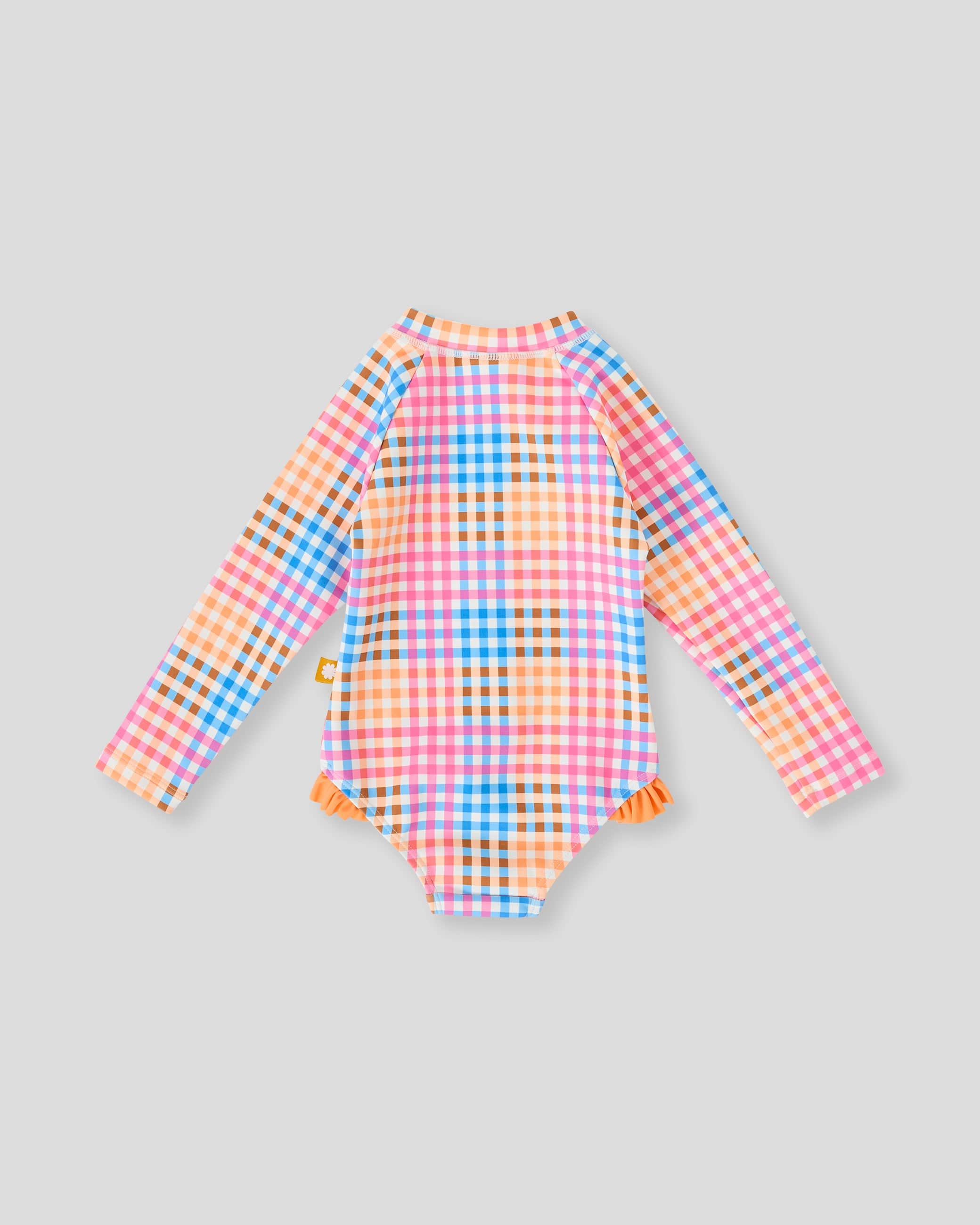 Goldie + Ace Girls Swimwear Rainbow Gingham Long Sleeve Frill Swimsuit