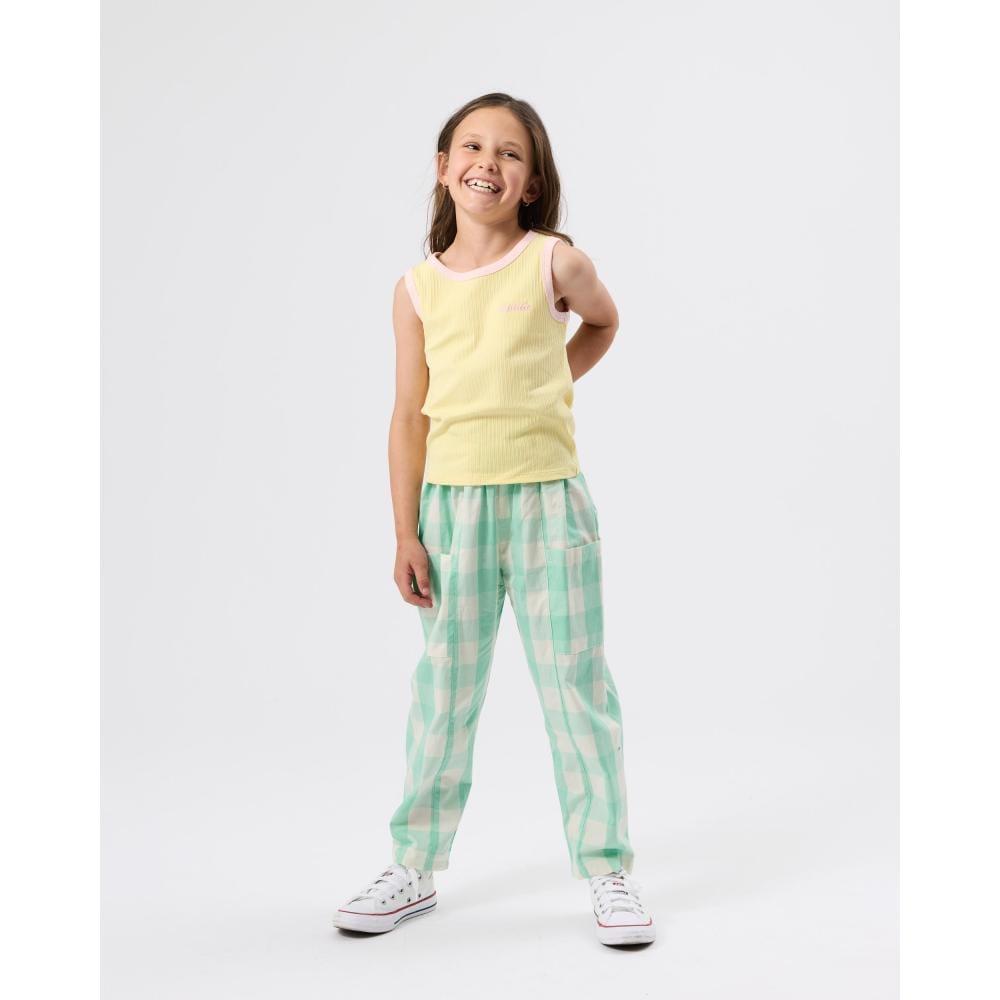 Goldie + Ace Girls Top Embroidered Colour Pop Rib Singlet - Yellow