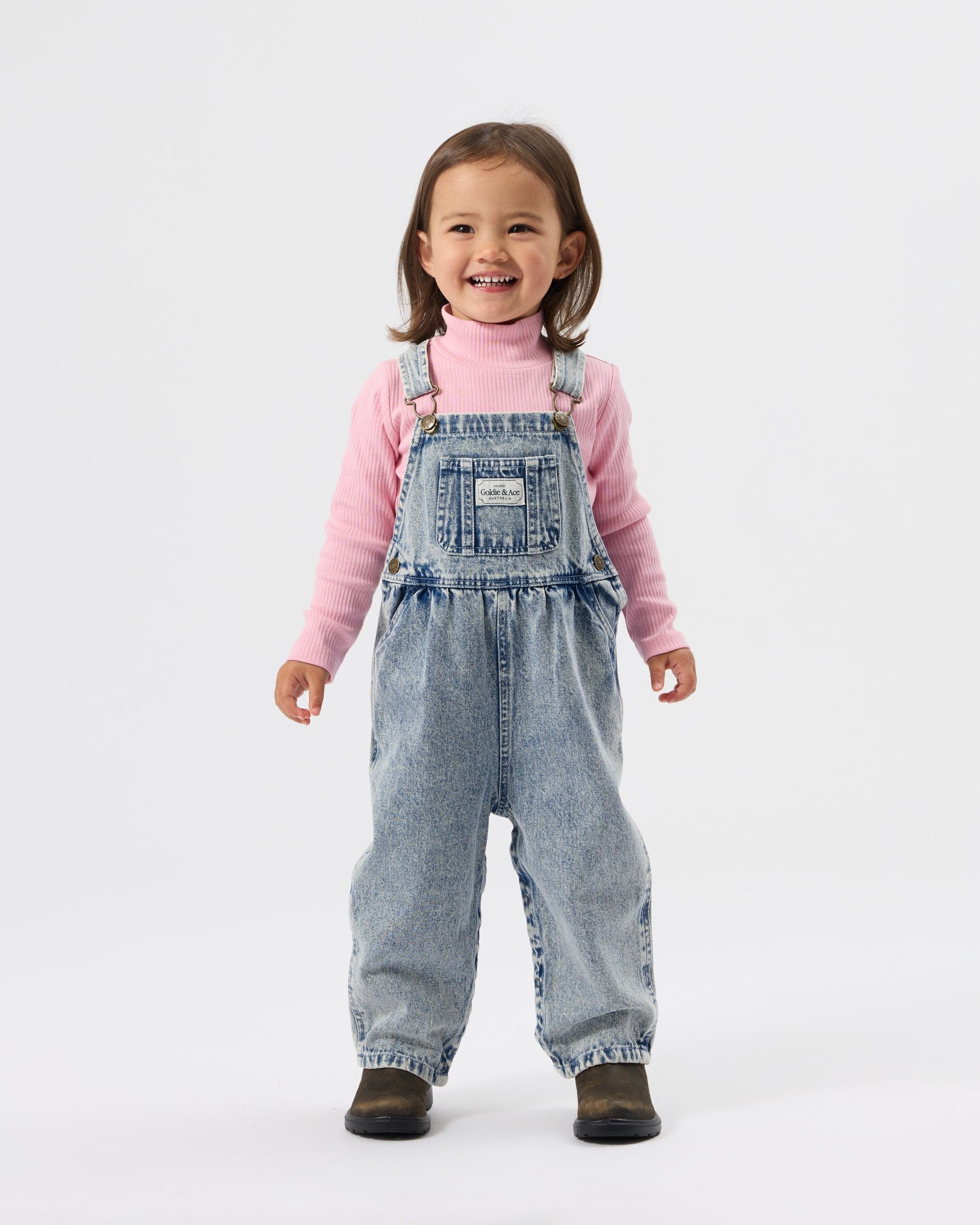 Goldie + Ace Unisex Onesie 3-6M Austin Vintage Washed Denim Overalls Light Denim