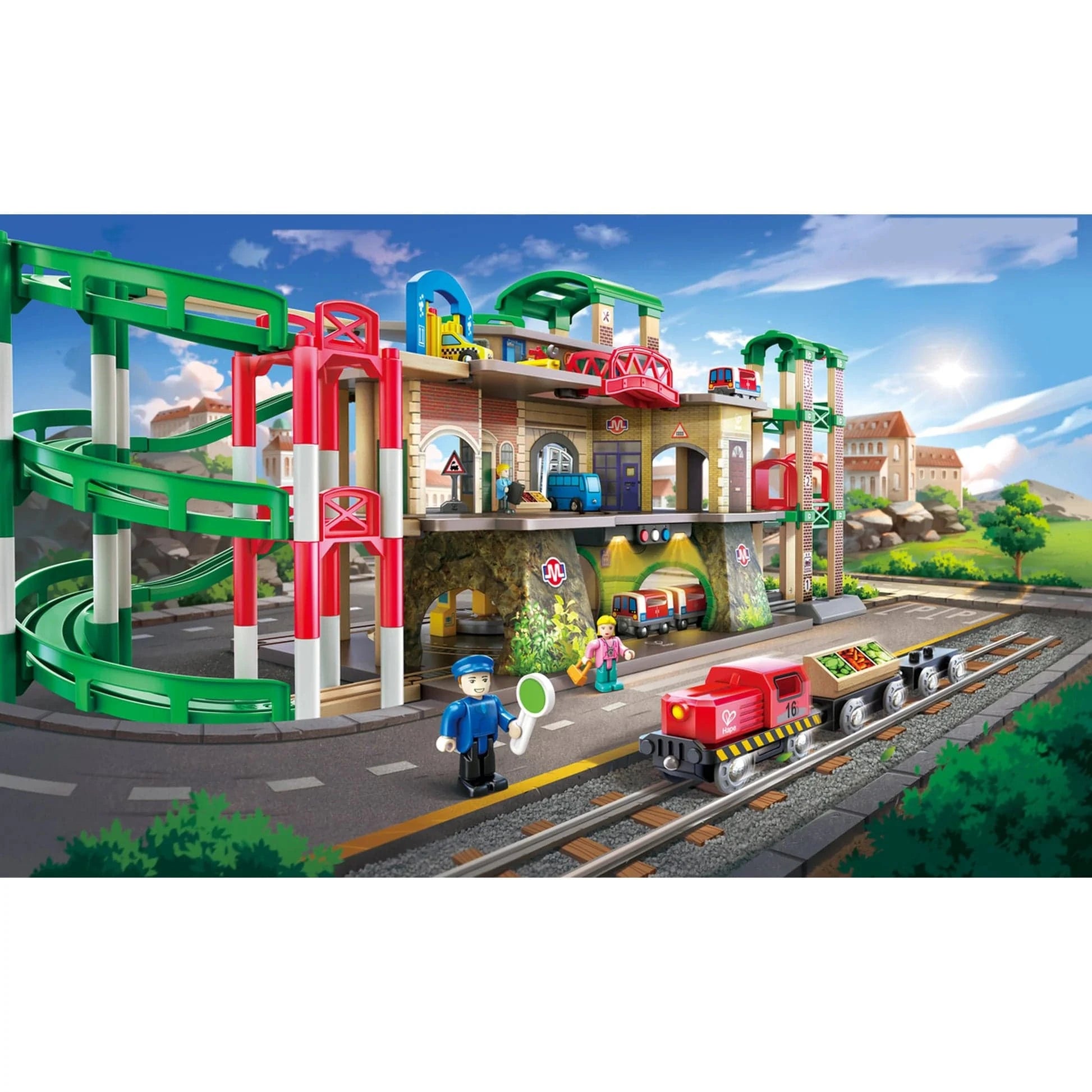 Hape Toys Multi-Level Railway City Set