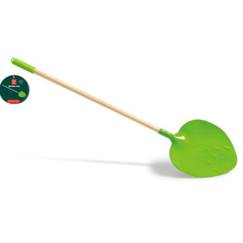 Hape pointed garden shovel toy for kids, with a sturdy handle and pointed blade, ideal for outdoor play and gardening fun.
