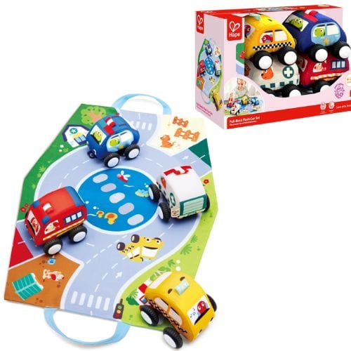 Hape Toys Pull-Back Plush Car Set