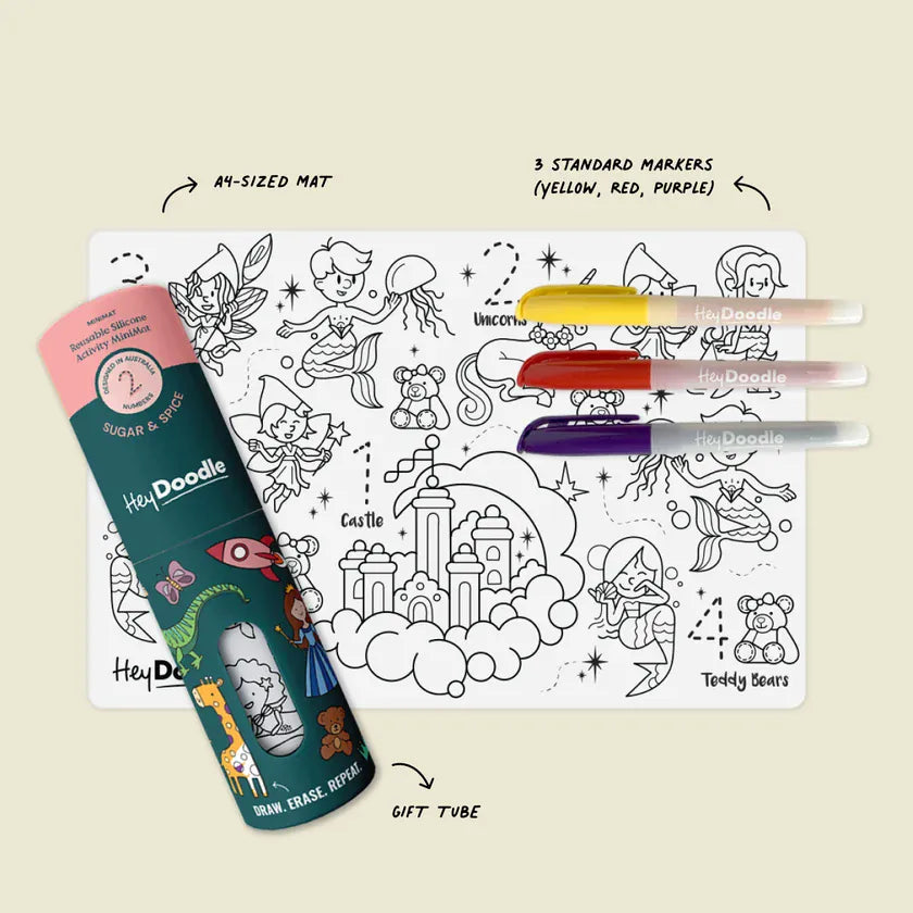 HeyDoodle Sugar & Spice Mini Playmat for toys, colorful design with playful patterns and soft fabric surface for children.