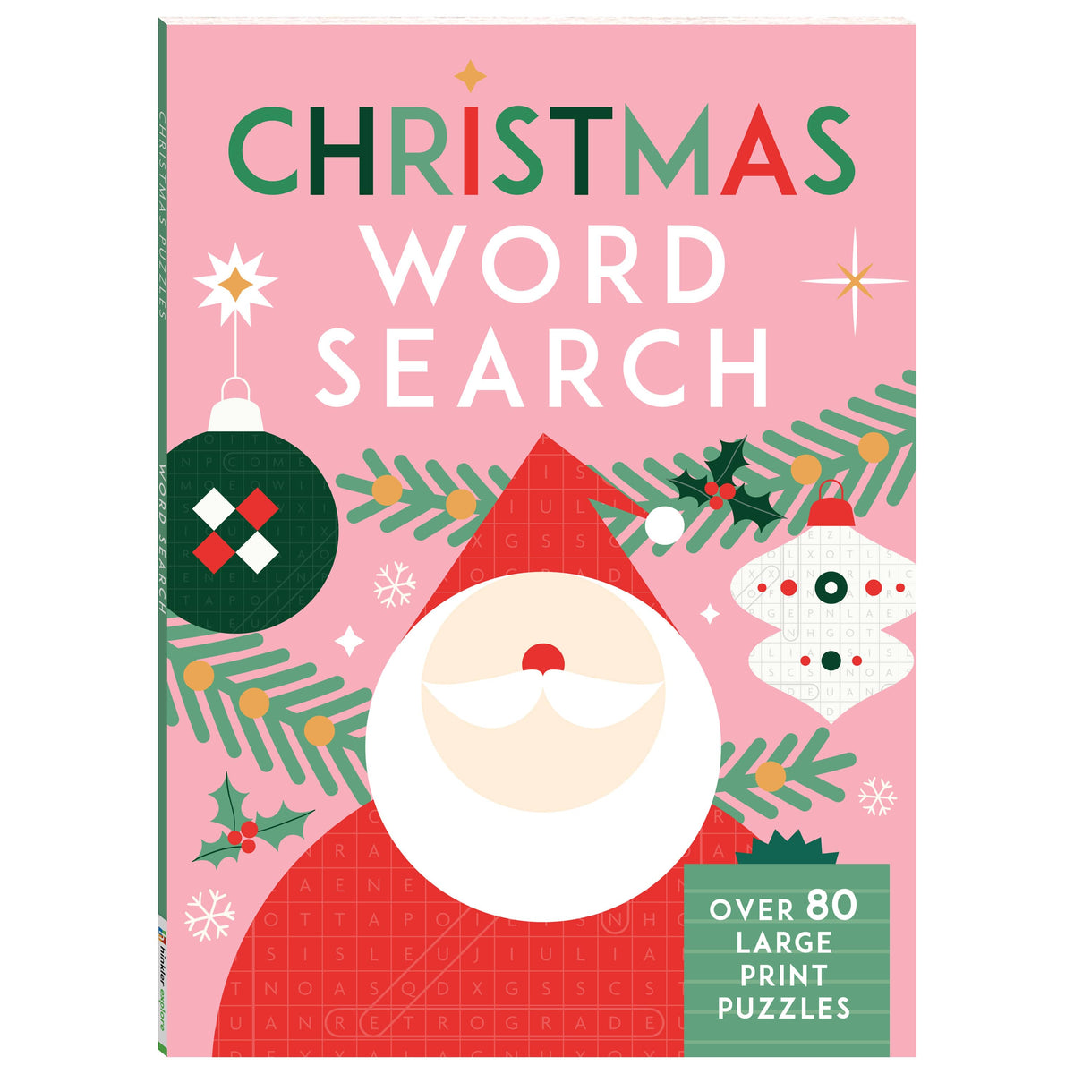 Hinkler Christmas Puzzles Word Search toy with festive holiday-themed words on a colorful puzzle sheet.